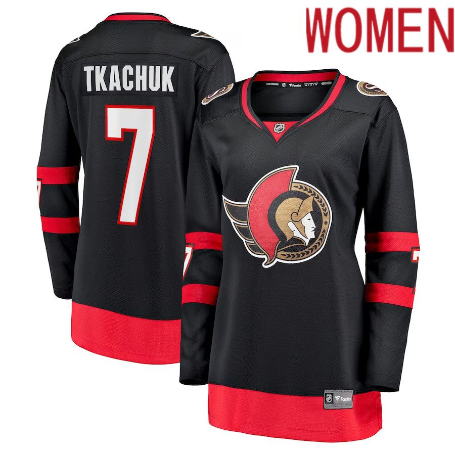 Women Ottawa Senators 7 Brady Tkachuk Fanatics Branded Black Home Premier Breakaway Player NHL Jersey